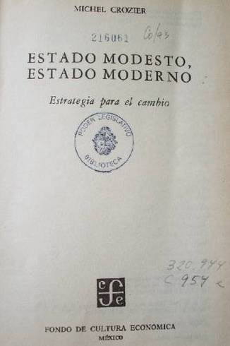 Estado modesto, Estado moderno : estrategia para el cambio