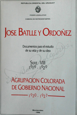 José Batlle y Ordoñez : Agrupación Colorada de Gobierno Nacional 1920-1927