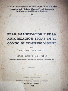 De la emancipación y de la autorización legal en el Código de Comercio vigente