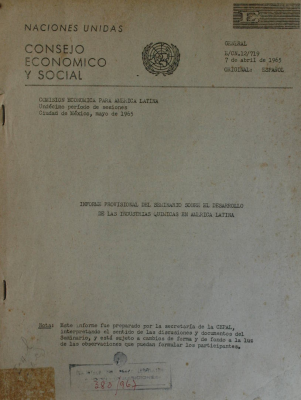 Informe provisional del seminario sobre el desarrollo de las industrias químicas en América Latina