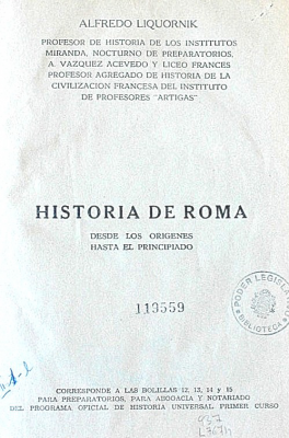 Historia de Roma : desde los origenes hasta el principado
