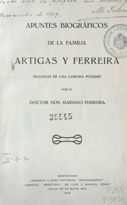 Apuntes biográficos de la familia : Artigas y Ferrerira