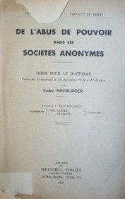 De l'abus de pouvoir dans les sociétés anonymes