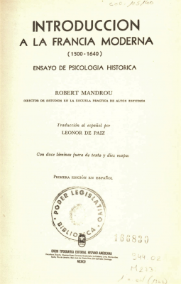 Introducción a la Francia moderna (1500-1640) : Ensayo de psicología histórica