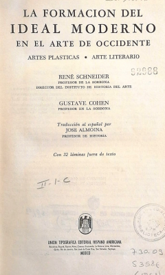 La formación del ideal moderno en el arte de occidente : Artes plásticas : Arte literario