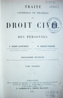 Traité théorique et pratique de Droit Civil