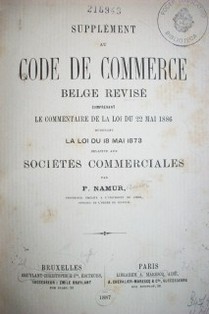 Supplément au Code de Commerce Belge revisé