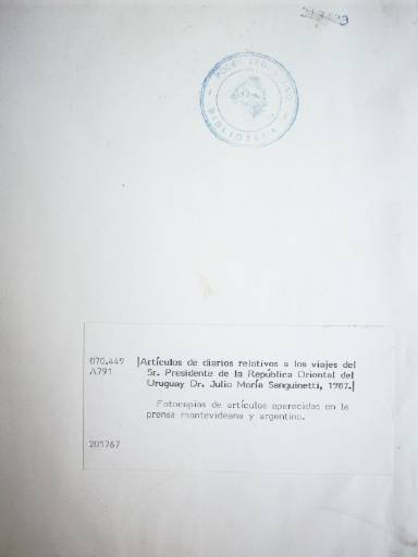 [Artículos de diarios relativos a los viajes del Sr. Presidente de la República Oriental del Uruguay Dr. Julio María Sanguinetti, 1987]