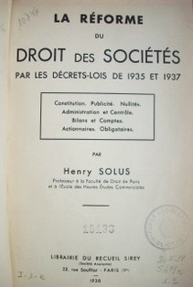 La réforme du droit des sociétés par les décrets-lois de 1935 et 1937