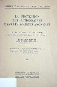 La protection des actionnaires dans les sociétés anonymes