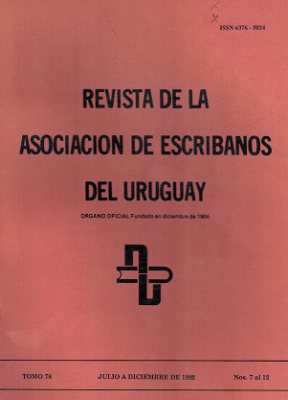 Revista de la Asociación de Escribanos del Uruguay, T.78 Nº7-12 (1992) - Jul. - Dic. 1992