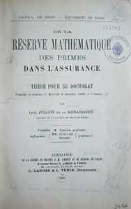 De la réserve mathématique des primes dans l'assurance