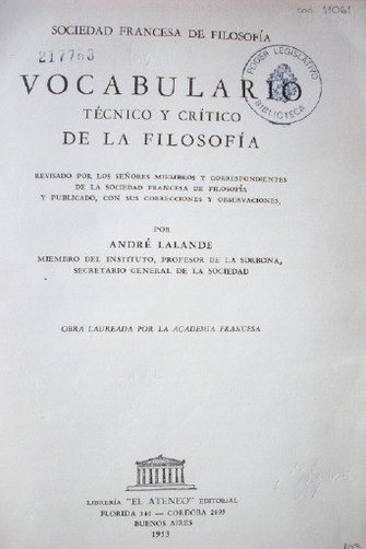 Vocabulario técnico y crítico de la filosofía