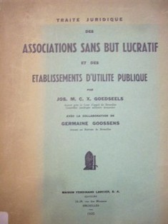 Traité Juridique des associations sans but lucratif et des établissements d'utilité publique