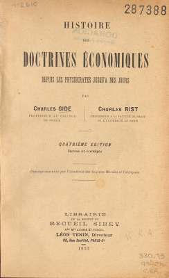 Histoire des doctrines économiques : despuis les physiocrates jusqu'a nos jours