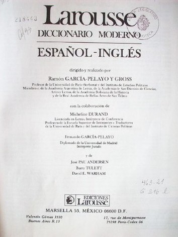 Larousse diccionario moderno : Español-Inglés  English-Spanish