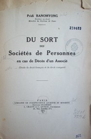 Du sort des sociétés de personnes en cas de déces d'un associé