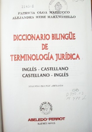 Diccionario bilingüe de terminología jurídica : inglés-castellano, castellano-inglés