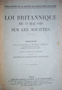 Loi Britannique du 10 Mai 1929 sur les sociétés