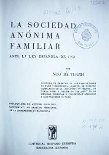 La sociedad anónima familiar : ante la ley española de 1951