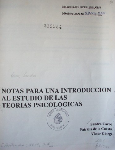 Notas para una introducción al estudio de las teorías psicológicas