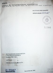 Restauración democrática y política económica : Uruguay 1985-1989