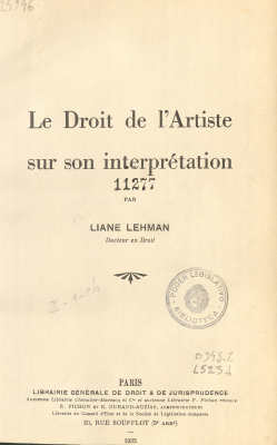Le droit de i&acute;artiste sur son interpr&eacute;tation