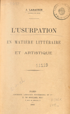 L&acute;usurpation en mati&egrave;re litt&eacute;raire et artistique