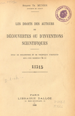Les droits des auteurs de d&eacute;couvertes ou d&acute;inventions scientifiques