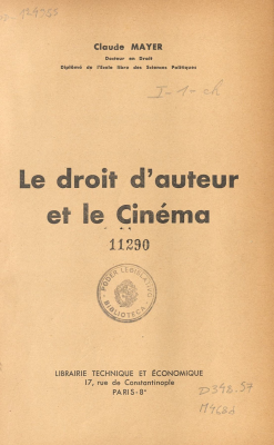 Le droit d&acute;auteur et le cin&eacute;ma