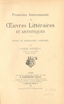 Protection internationale des oeuvres litt&eacute;raires et artistiques