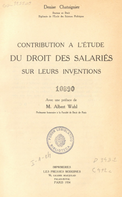 Contribution a l&acute;&eacute;tude du droit des salari&eacute;s : sur leurs inventions