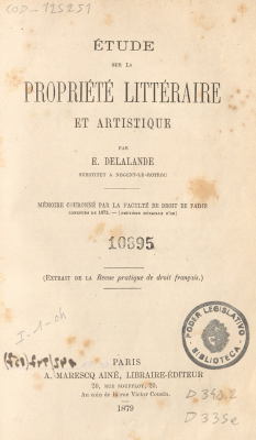 &Eacute;tude sur la propri&eacute;t&eacute; litt&eacute;raire et artistique