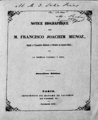 Notice biographique sur M. Francisco Joachim Munoz : D&eacute;put&eacute; a l'Assembl&eacute;e Nationale et Membre au Conseil-d'Etat