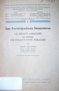 Les participations financières : la société anonyme au service des collectivités publiques