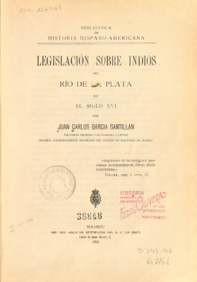 Legislaci&oacute;n sobre indios del R&iacute;o de la Plata en el siglo XV