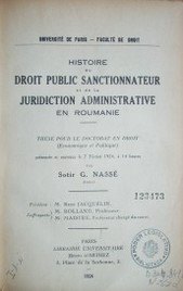 Histoire du droit public sanctionnateur et de la  juridiction administrative en Roumanie