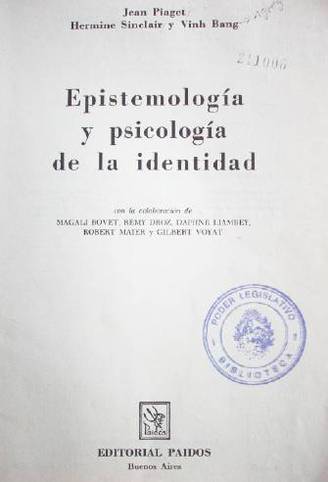 Epistemolog a y psicolog a de la identidad Cat logo en l nea