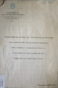 Antecedentes generales, análisis de los estudios realizados por los grupos de trabajo y conclusiones y sugerencias para la VI reunión de cancilleres de países de la Cuenca del Plata