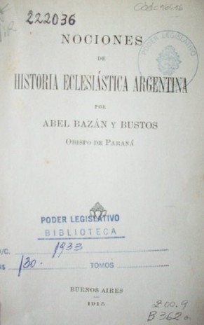 Nociones de Historia Eclesiástica Argentina