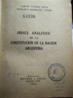 Indice analítico de la Constitución de la Nación Argentina