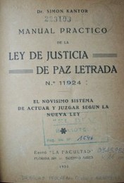 Manual práctico de la ley de justicia de paz letrada Nro. 11924