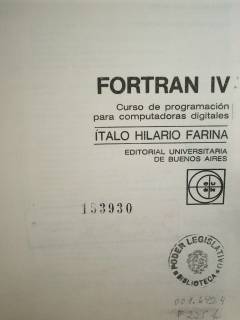 Fortran IV : curso de programación para computadoras digitales.