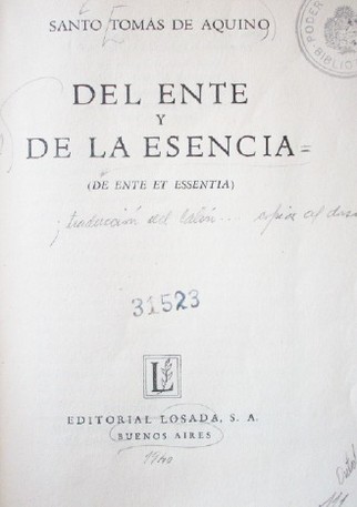 Del ente y de la esencia : de ente et essentia