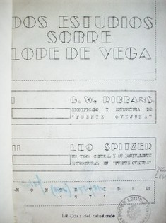 Dos estudios sobre Lope de Vega