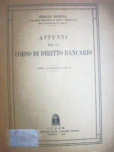 Appunti per un Corso di Diritto Bancario