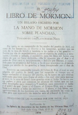 El libro de mormón: un relato escrito por la mano de mormon sobre planchas