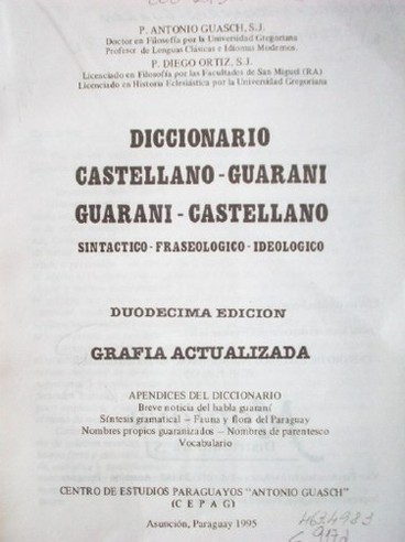 Diccionario Castellano-Guaraní, Guaraní-Castellano