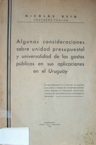 Algunas consideraciones sobre unidad presupuestal y universalidad de los gastos públicos en sus aplicaciones en el Uruguay
