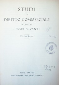 Studi di diritto comerciale in onore di Cesare Vivante